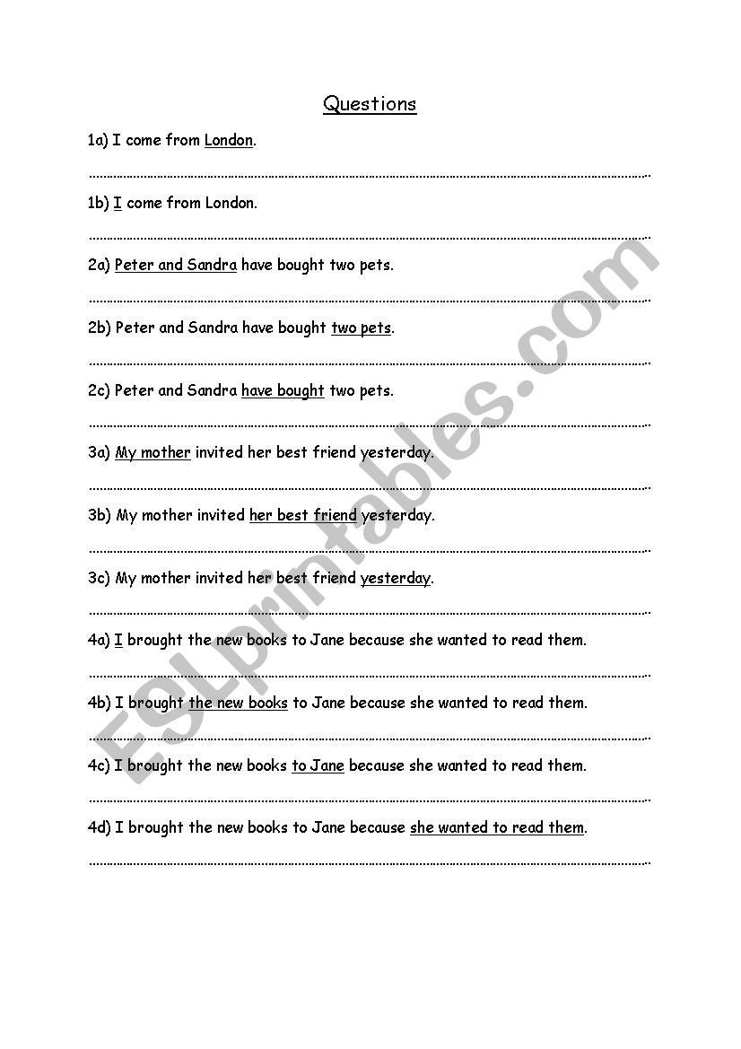 English Questions worksheet