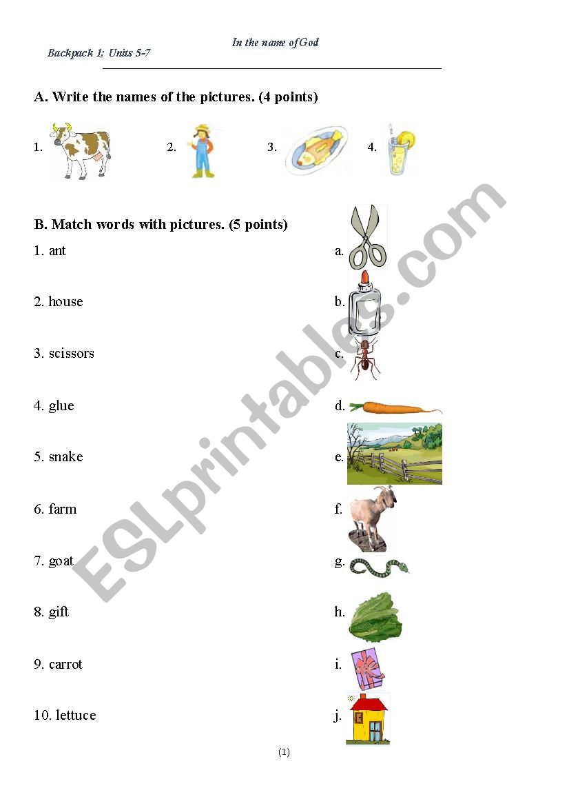 Backpack 1; Units 5-7 worksheet