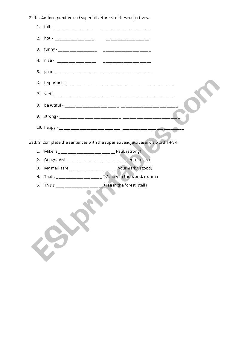 Comparative and superlative adjectives