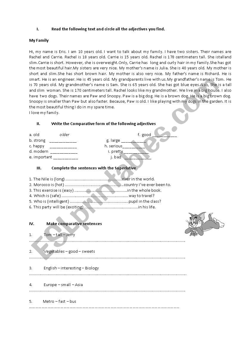 Superlative and Comparative complete worksheet