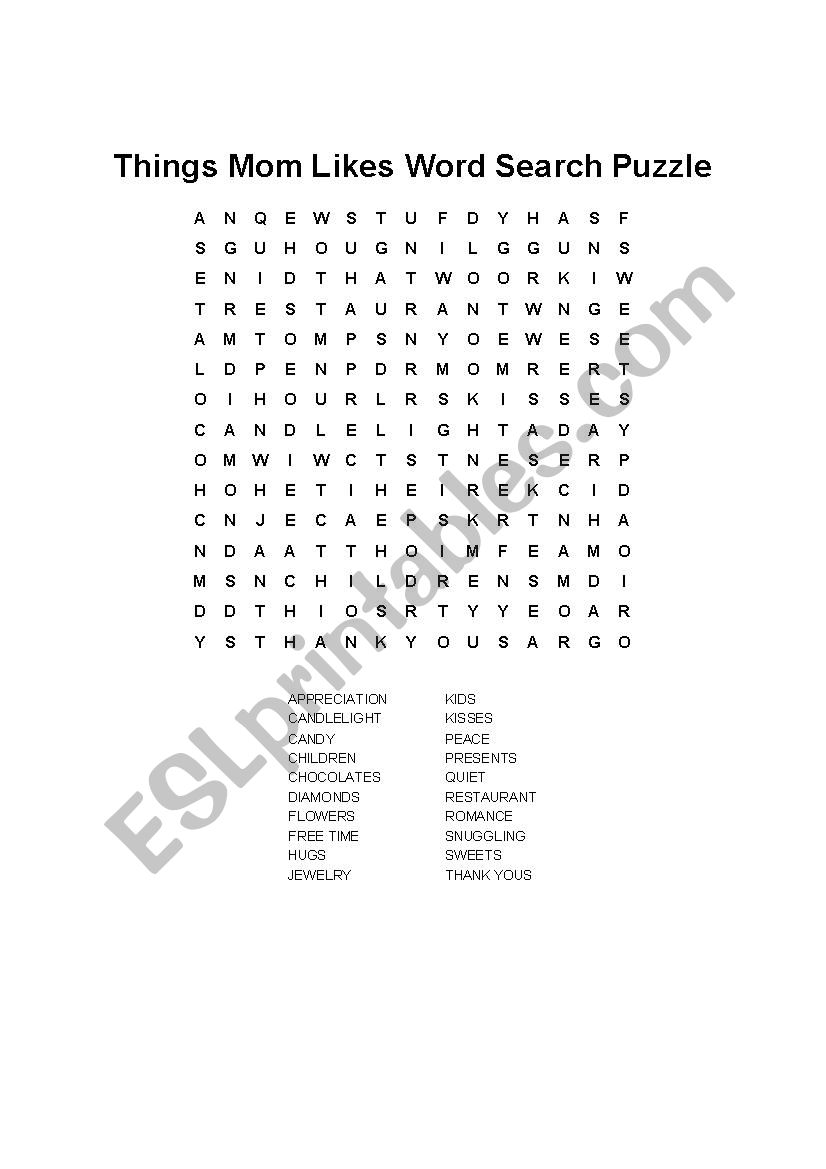 mother s day word puzzle worksheet