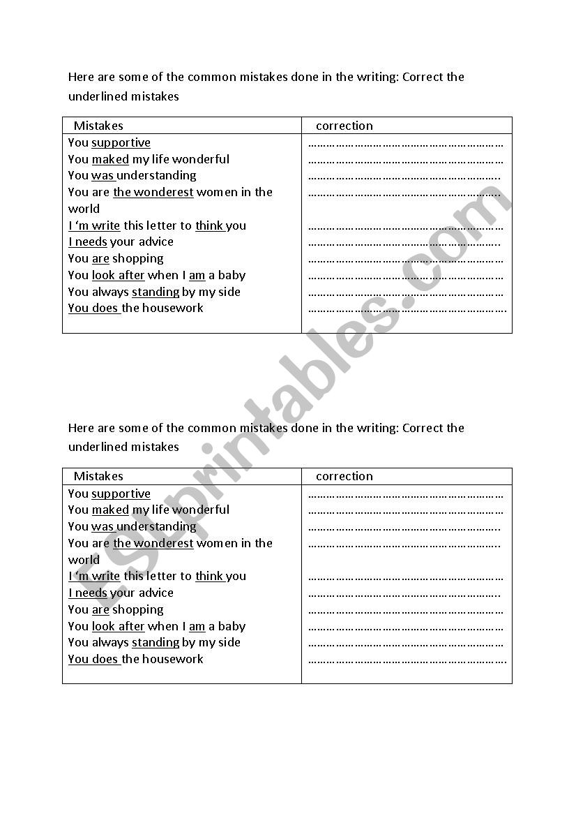 COMMON  MISTAKES worksheet