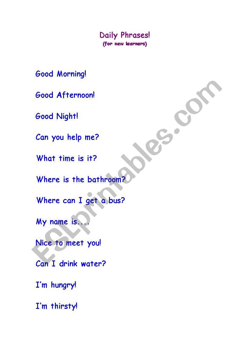 Daily Phrases worksheet