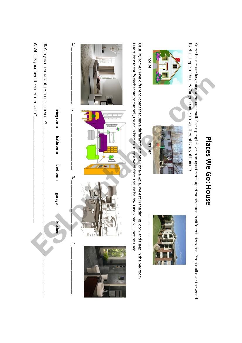 Places We Go- House worksheet
