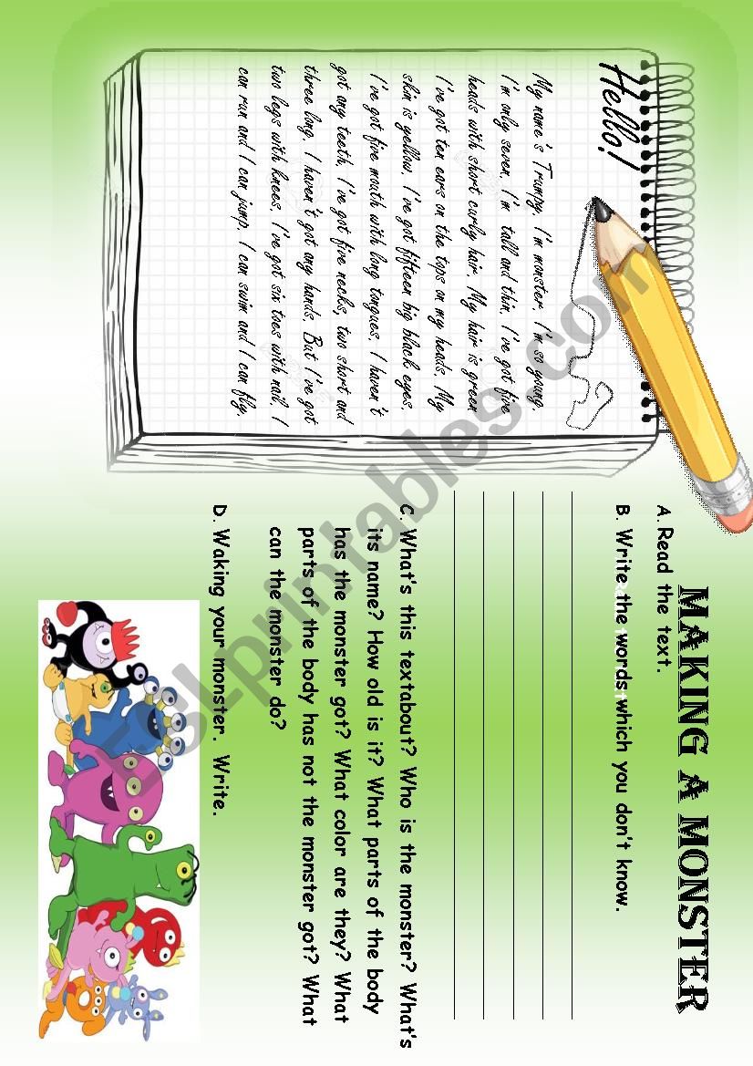 Making your monster worksheet