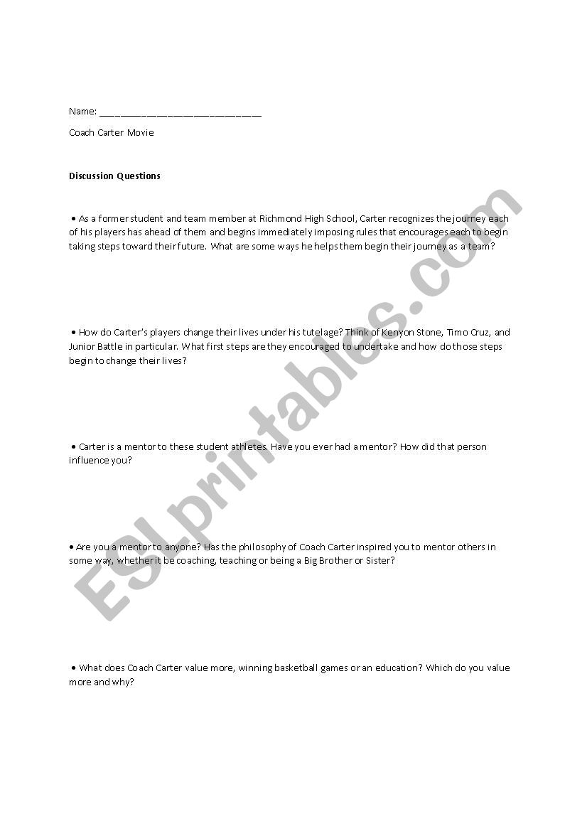 Coach Carter worksheet