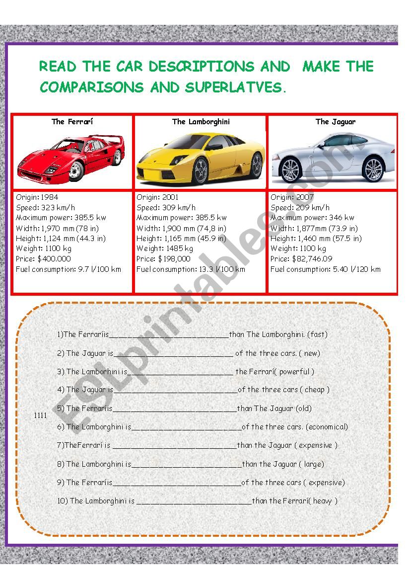 Comparatives and Superlatives worksheet