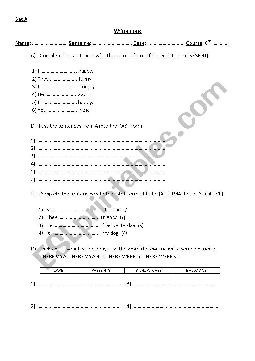 Verb to be worksheet