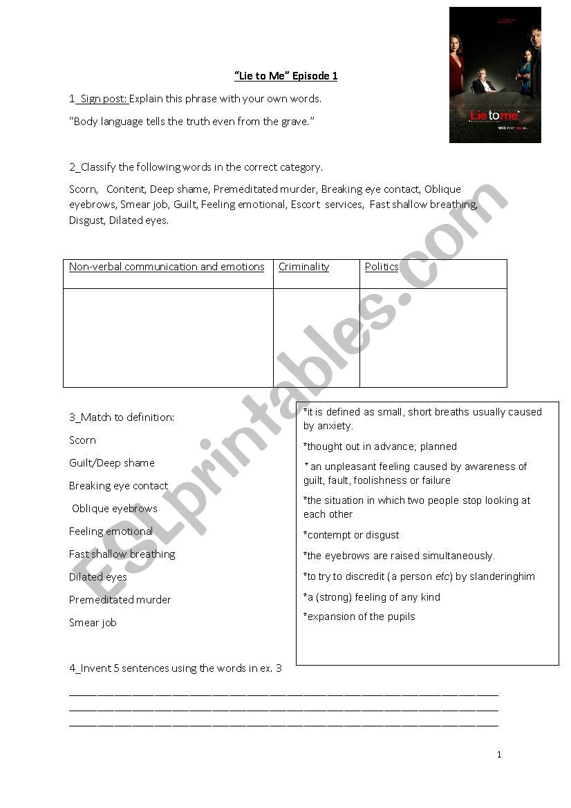 Lie to me  Episode 1 ex worksheet