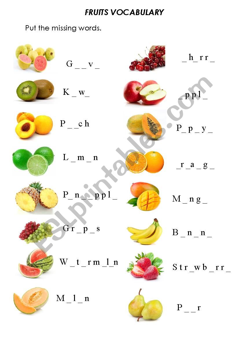 Fruits worksheet