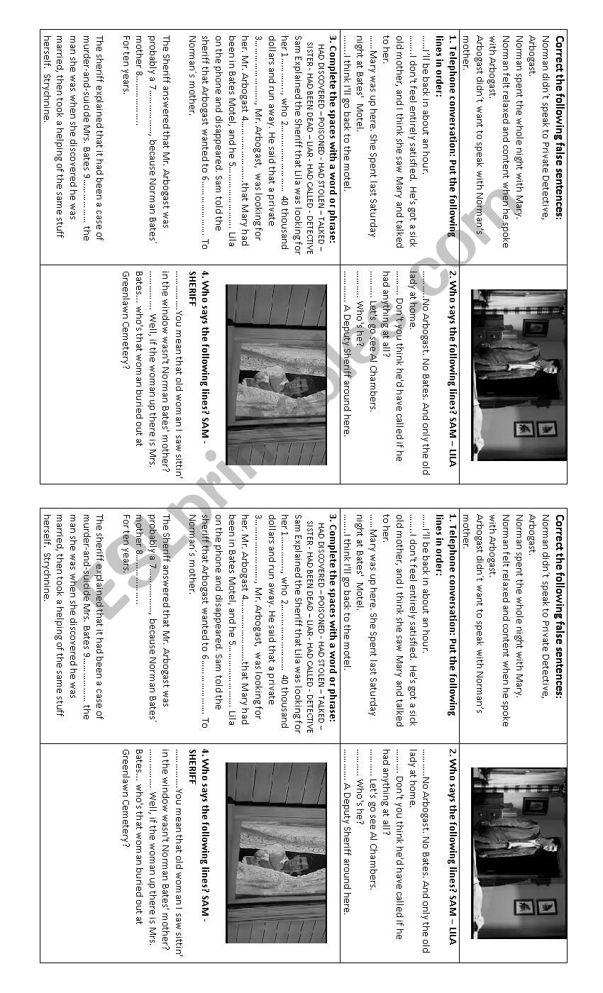 Psycho by hitchcock 4 worksheet