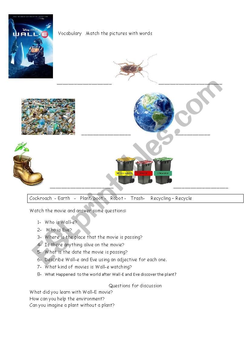 Wall- E Movie worksheet