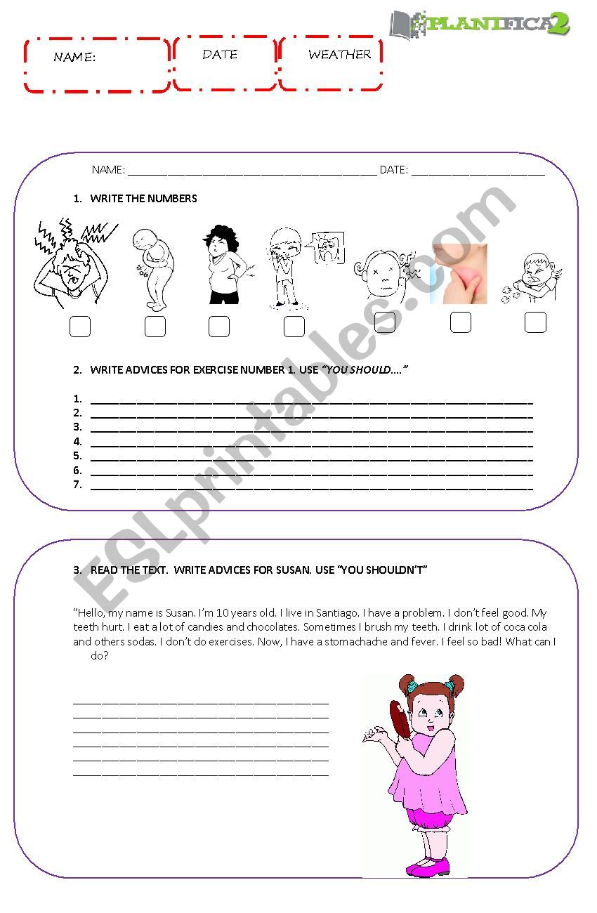 Health and habits worksheet