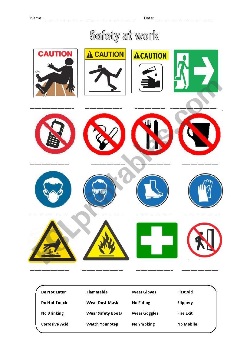 Safety at Work worksheet