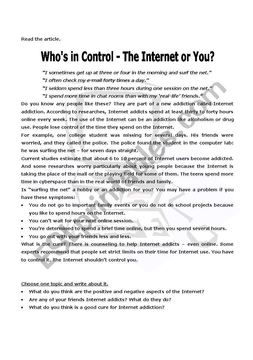 Whos in Control - The Internet or You?