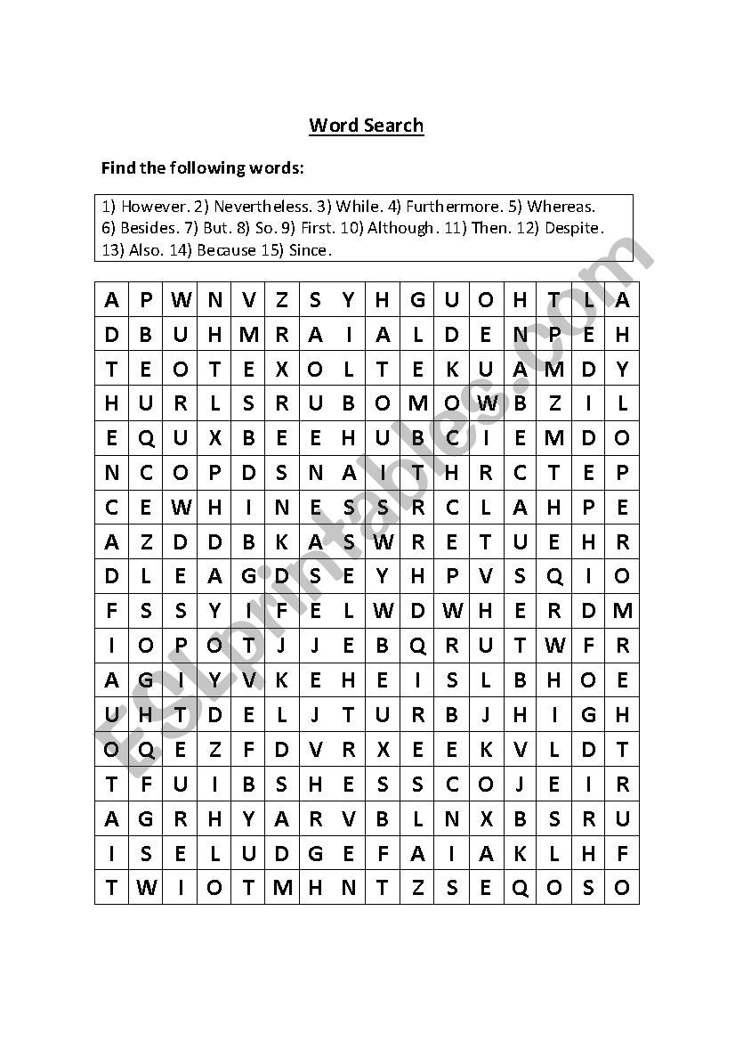 Linking words... Word search worksheet