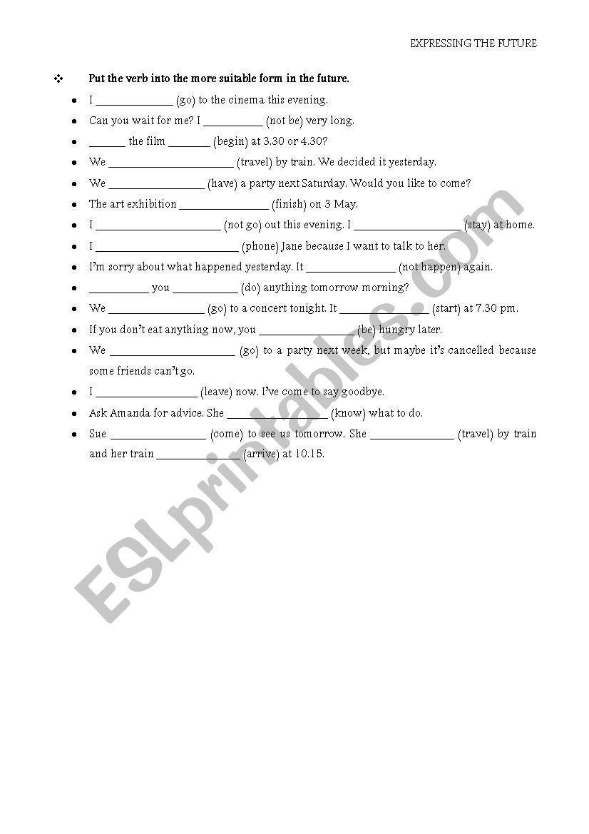 FUTURE TENSES worksheet