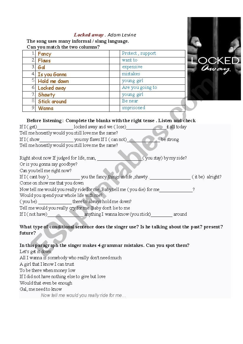 Locked away Adam Levine worksheet