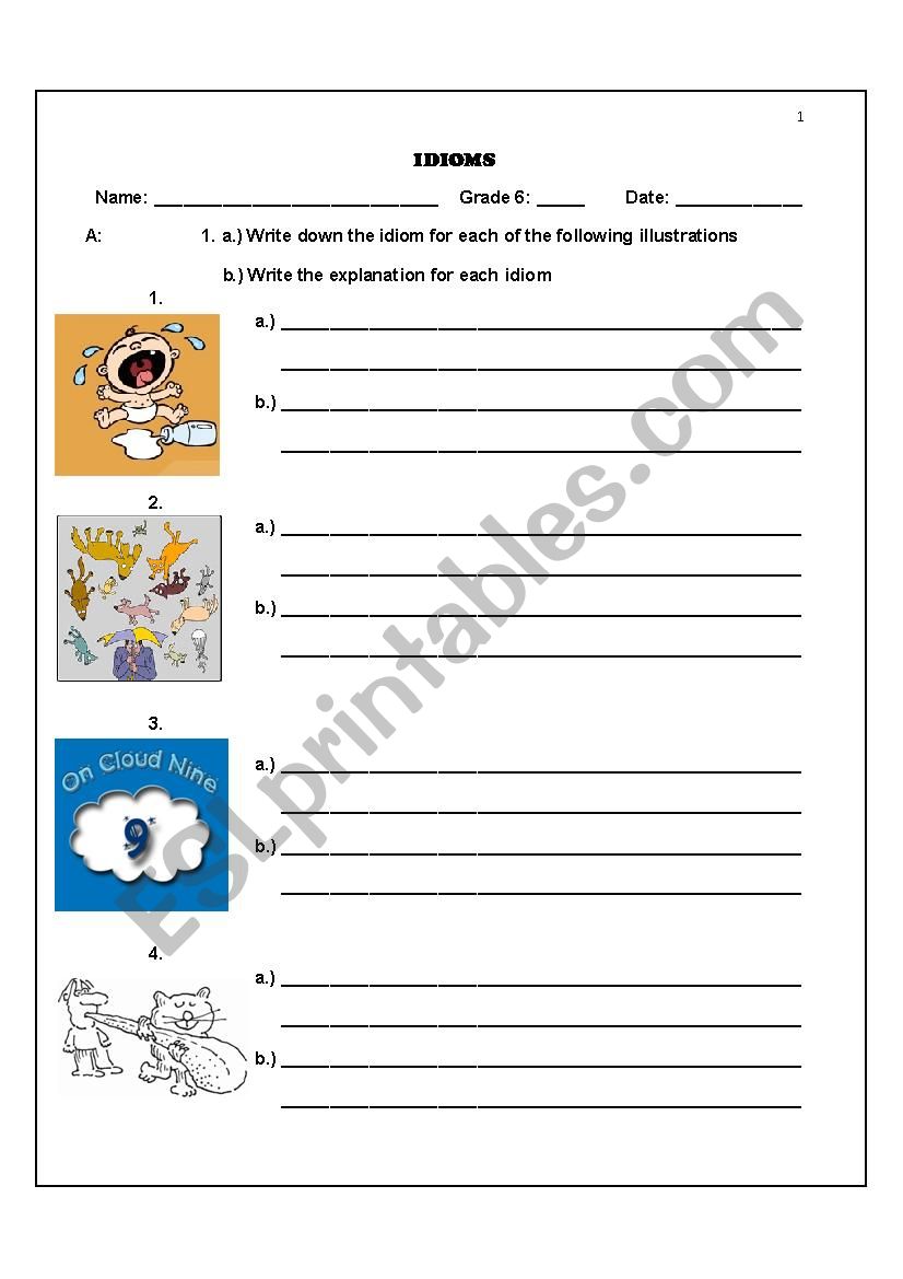 Idioms worksheet Idioms worksheet