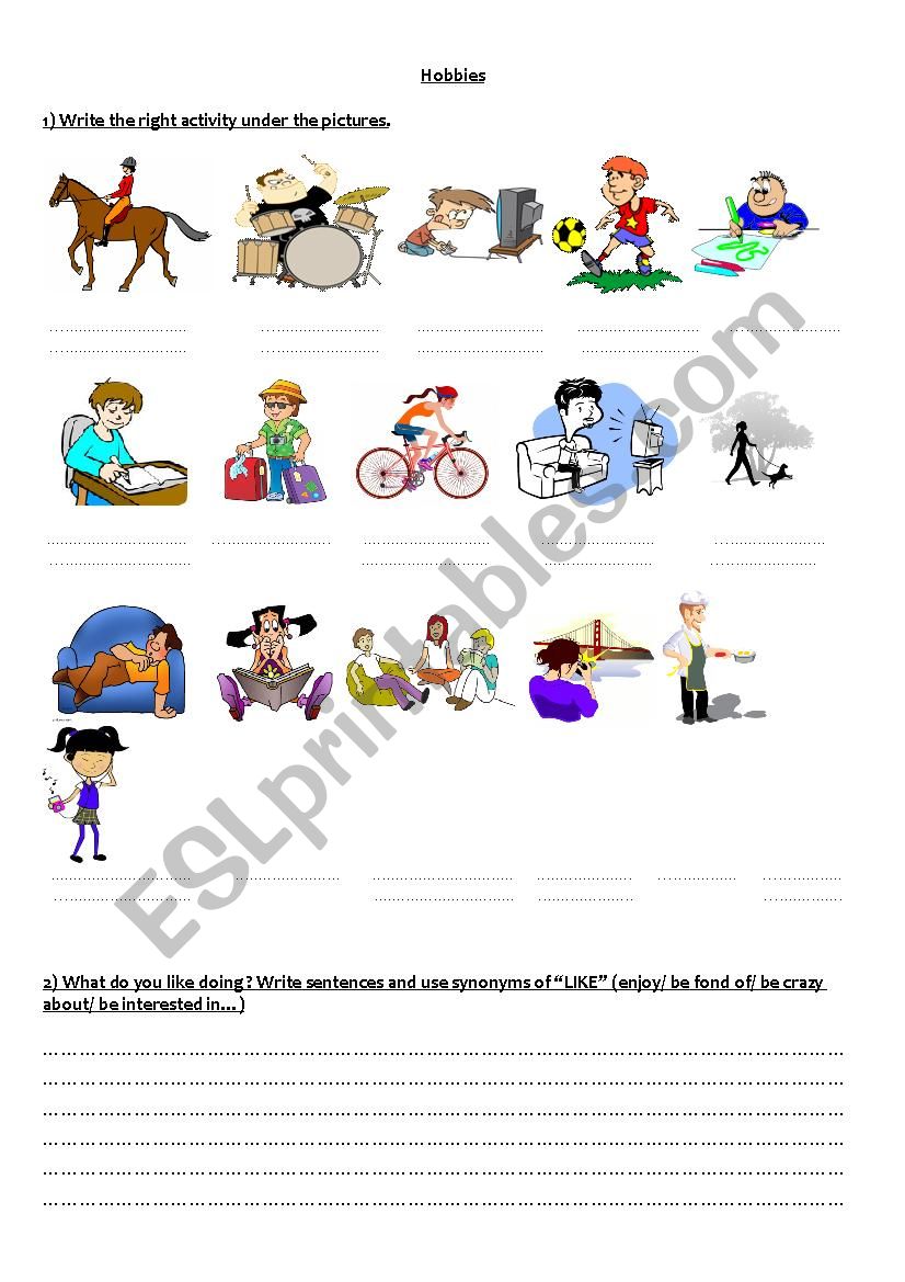 hobbies worksheet