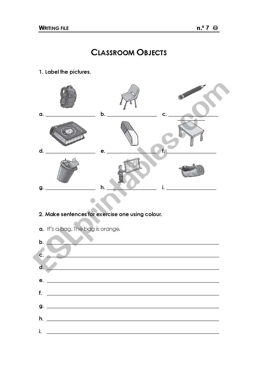 Classroom objects worksheet