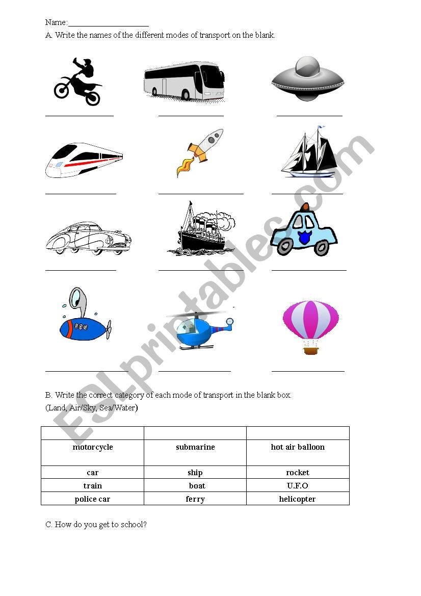 Transportation worksheet