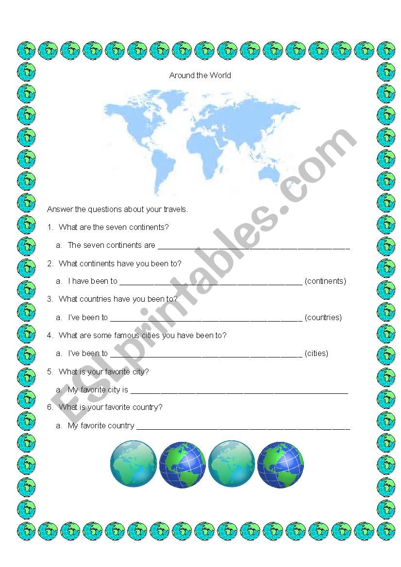 Around The World Worksheet worksheet