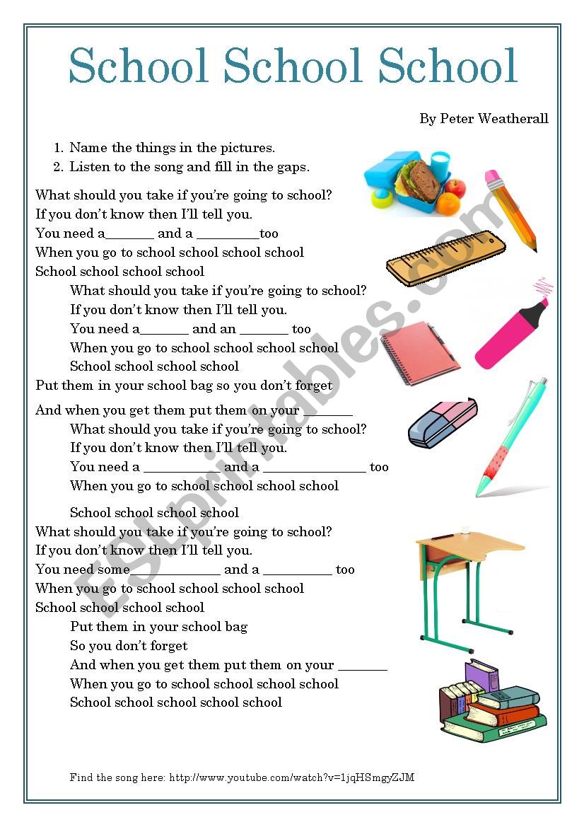 school song worksheet