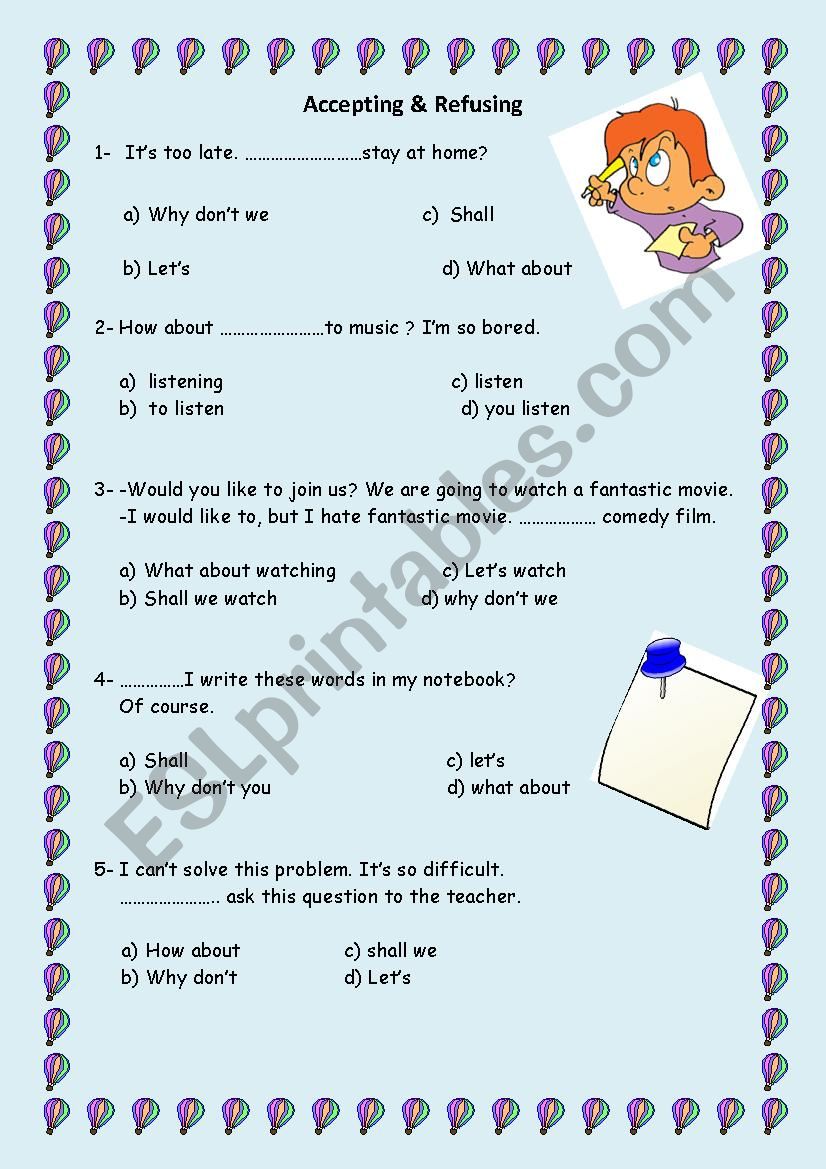 accepting & refusing  worksheet