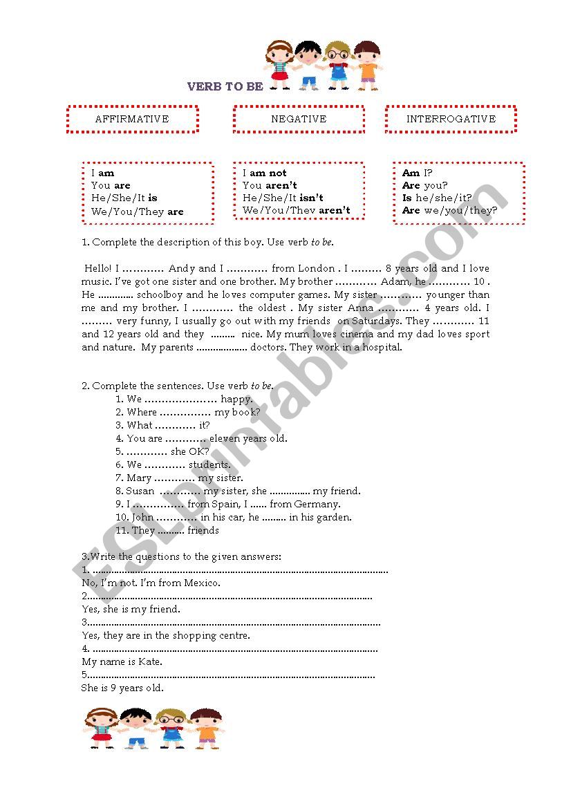 Verb to be worksheet