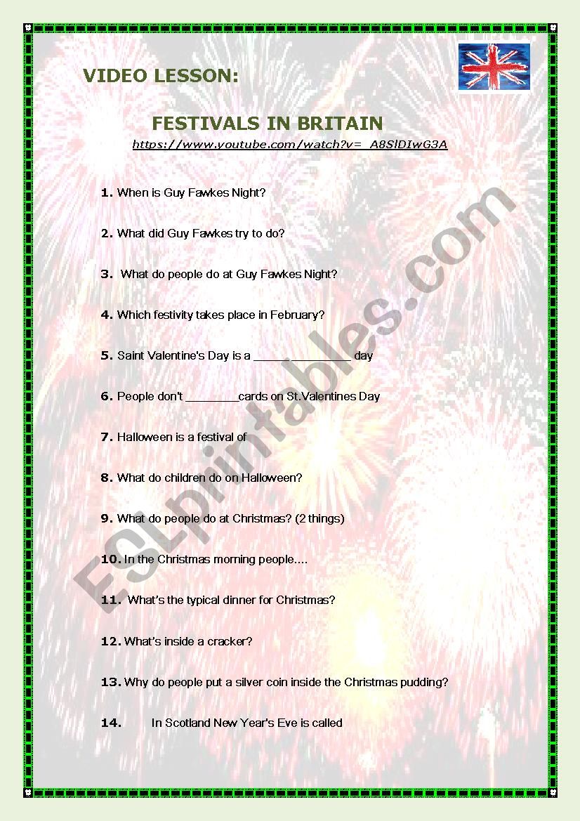 FESTIVALS IN BRITAIN  worksheet