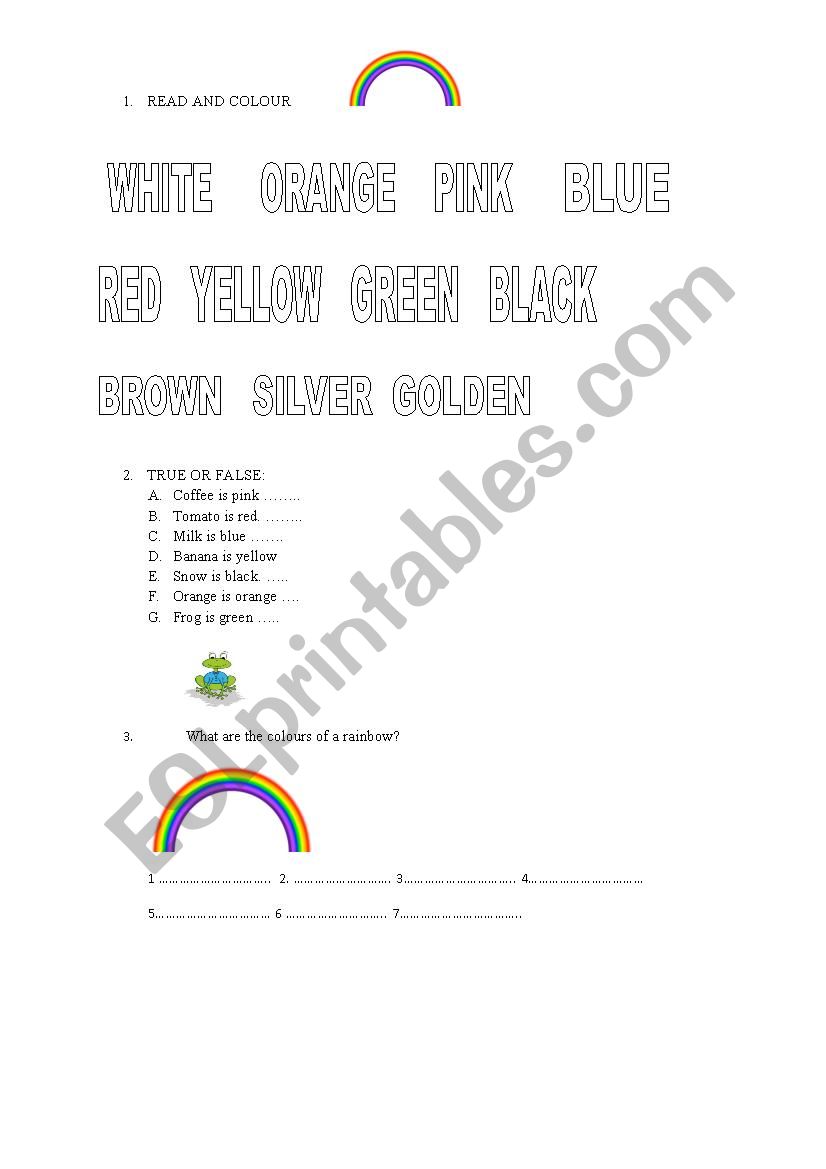 Colours worksheet