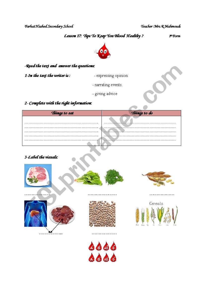 Blood donation worksheet