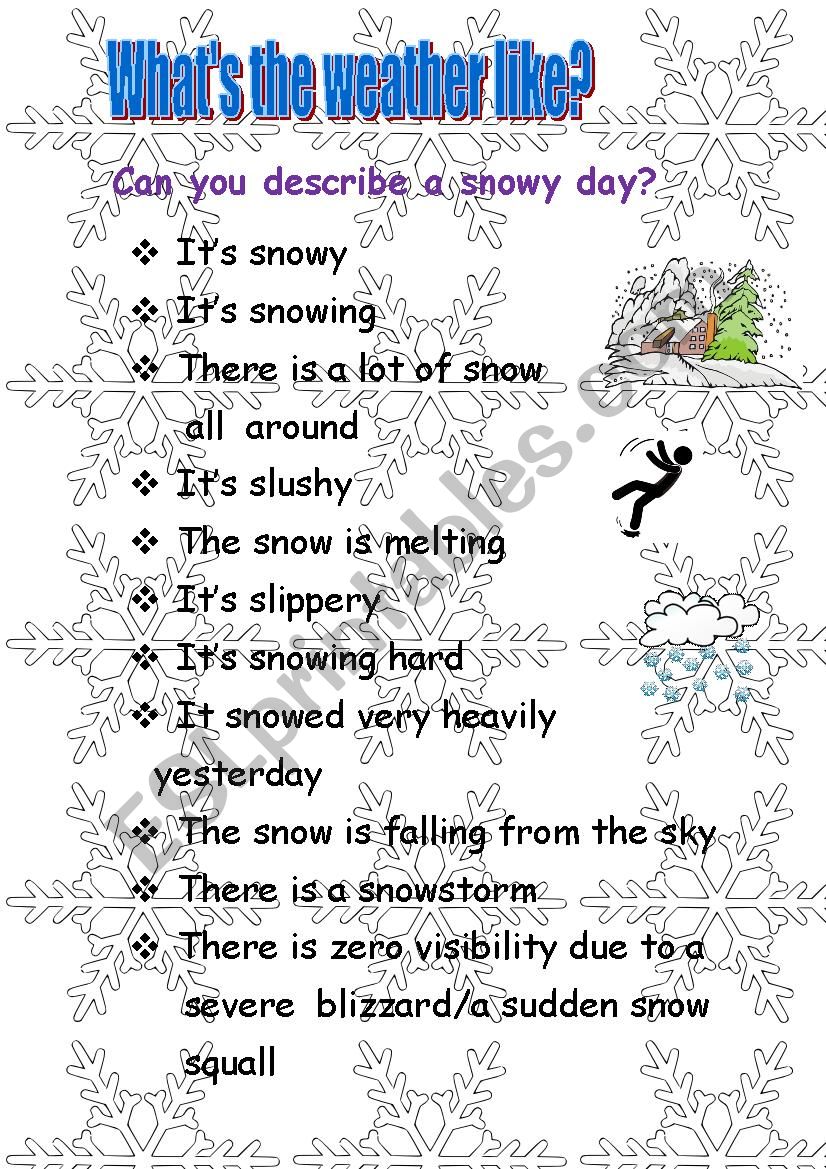 Can you describe a snowy day? worksheet