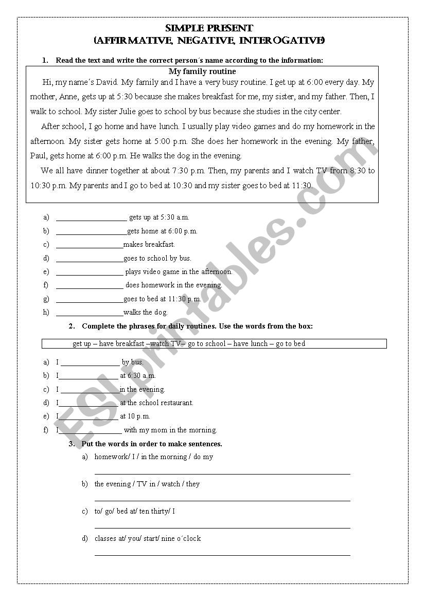 Simple Present Test (affirmative, negative, interrogative)