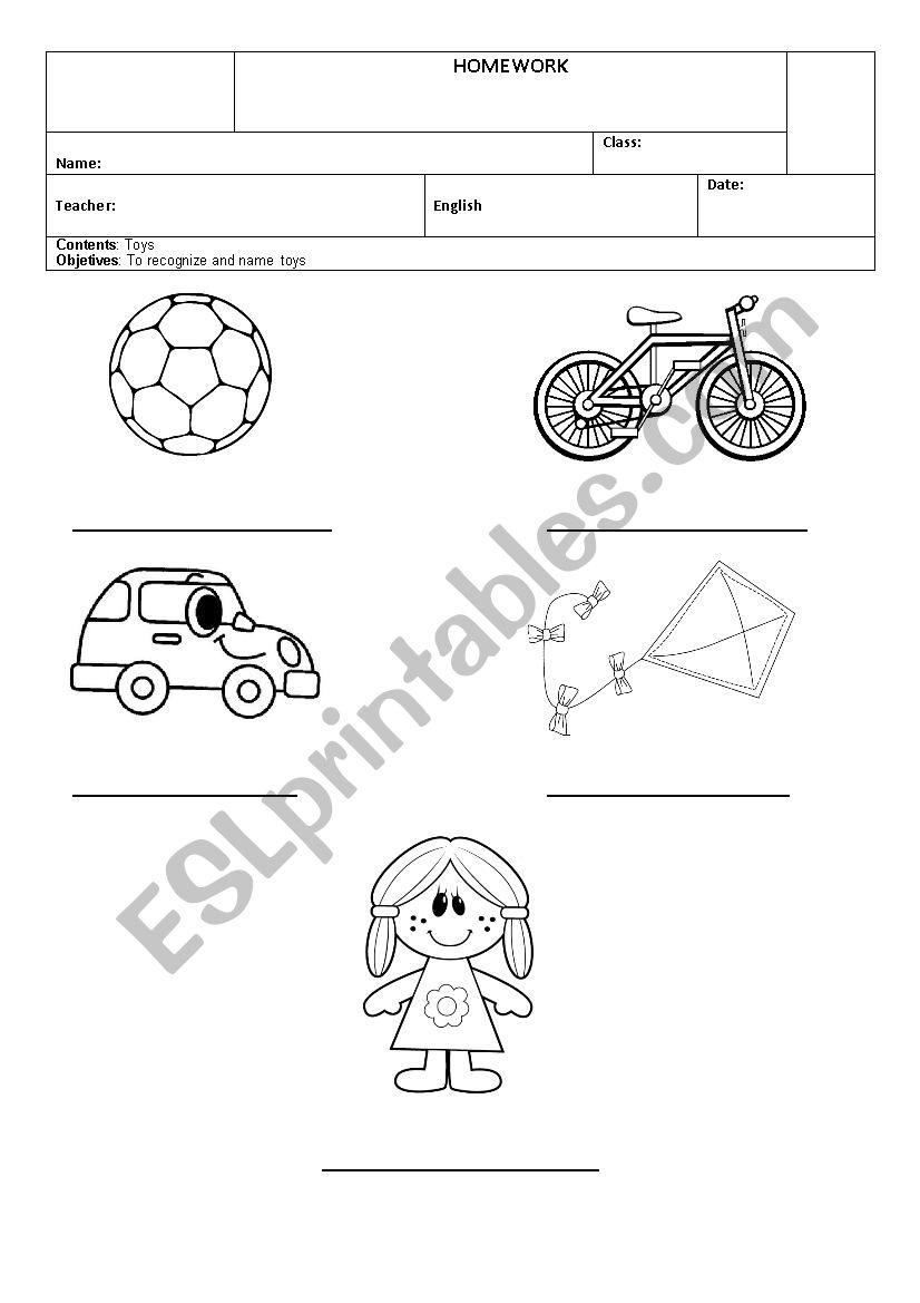 Toys worksheet