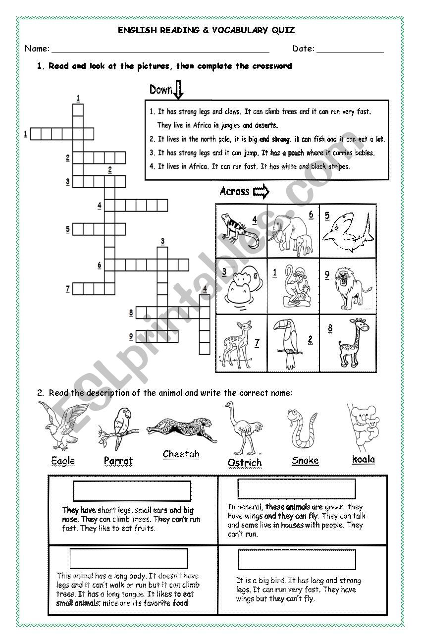 Wild Animals Reading Workshop worksheet