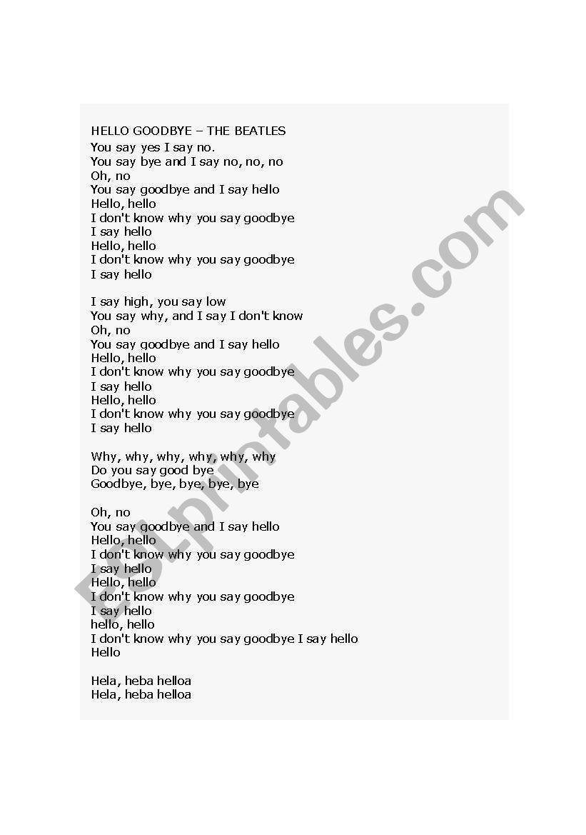 Hello Goodbye - Beatles worksheet