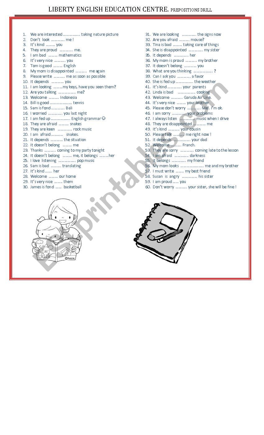 PREPOSITIONS DRILL worksheet