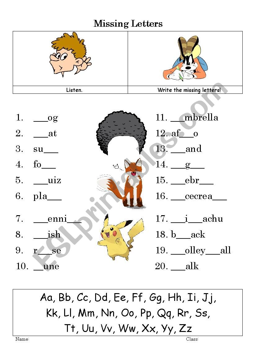 Missing Letters worksheet