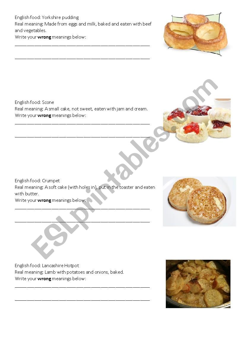 English food Balderdash ESL worksheet by lucy.popeski