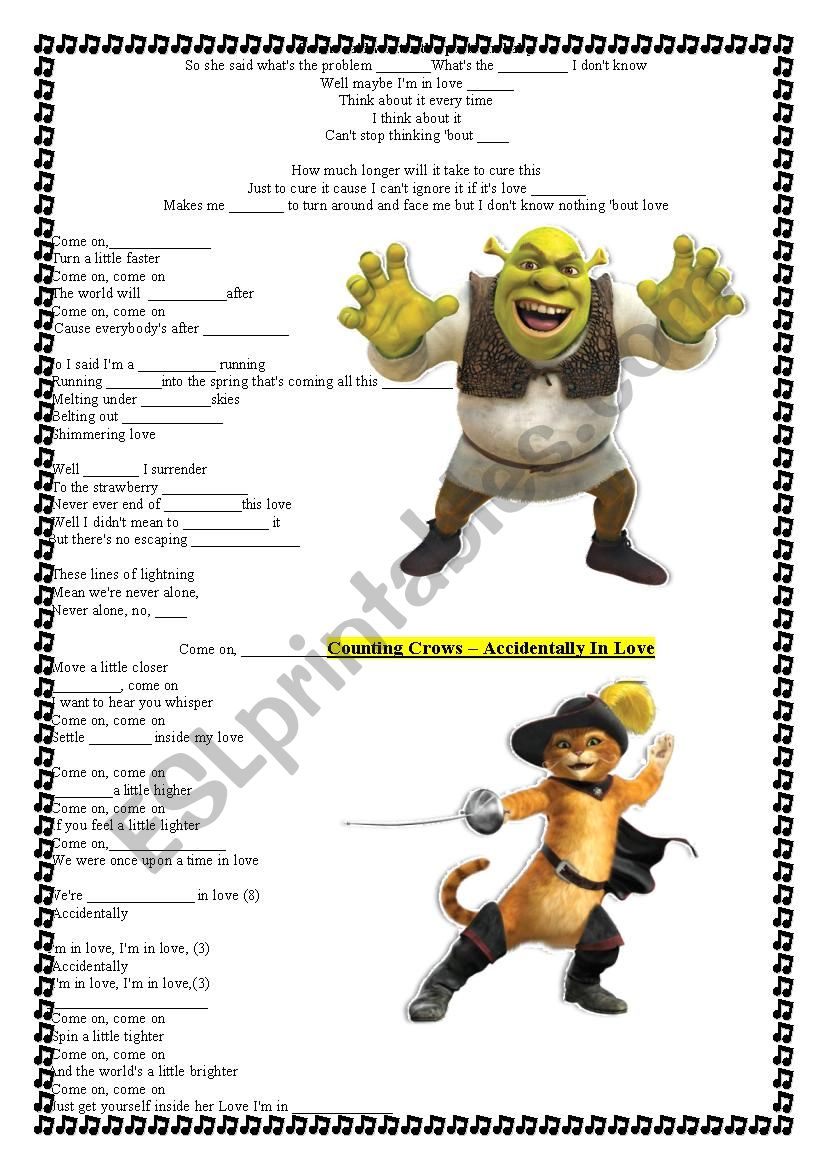 accidentally in love. worksheet