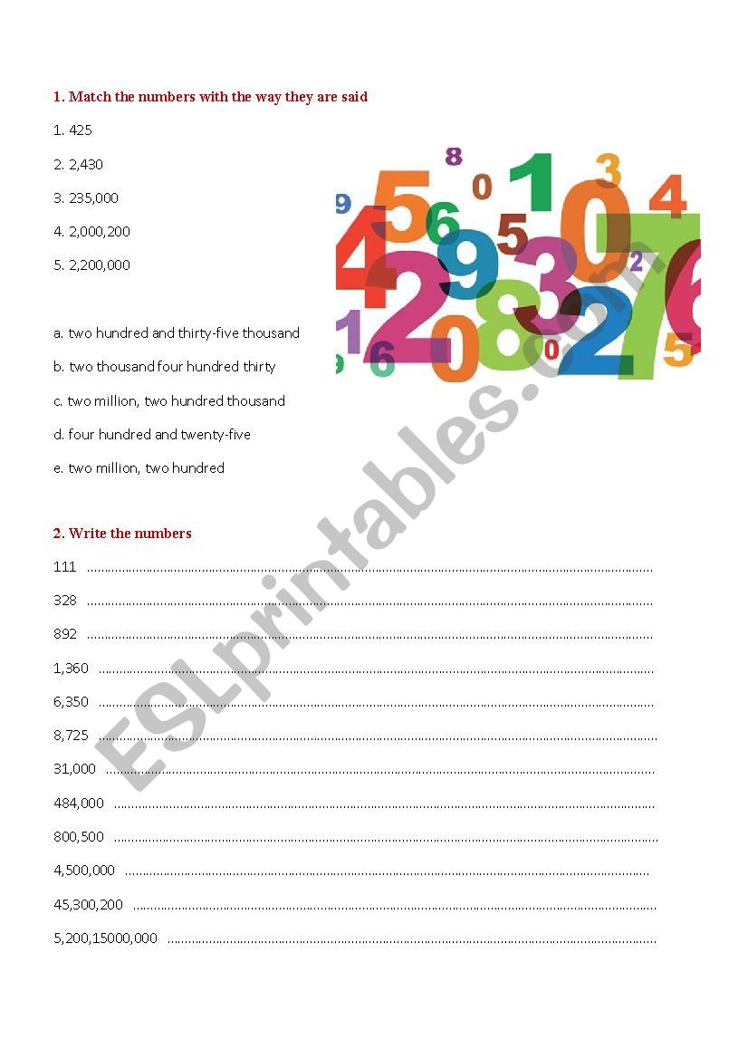 numbers worksheet