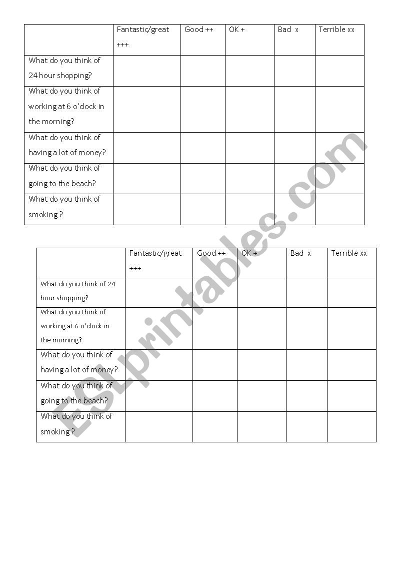 Giving opinions worksheet