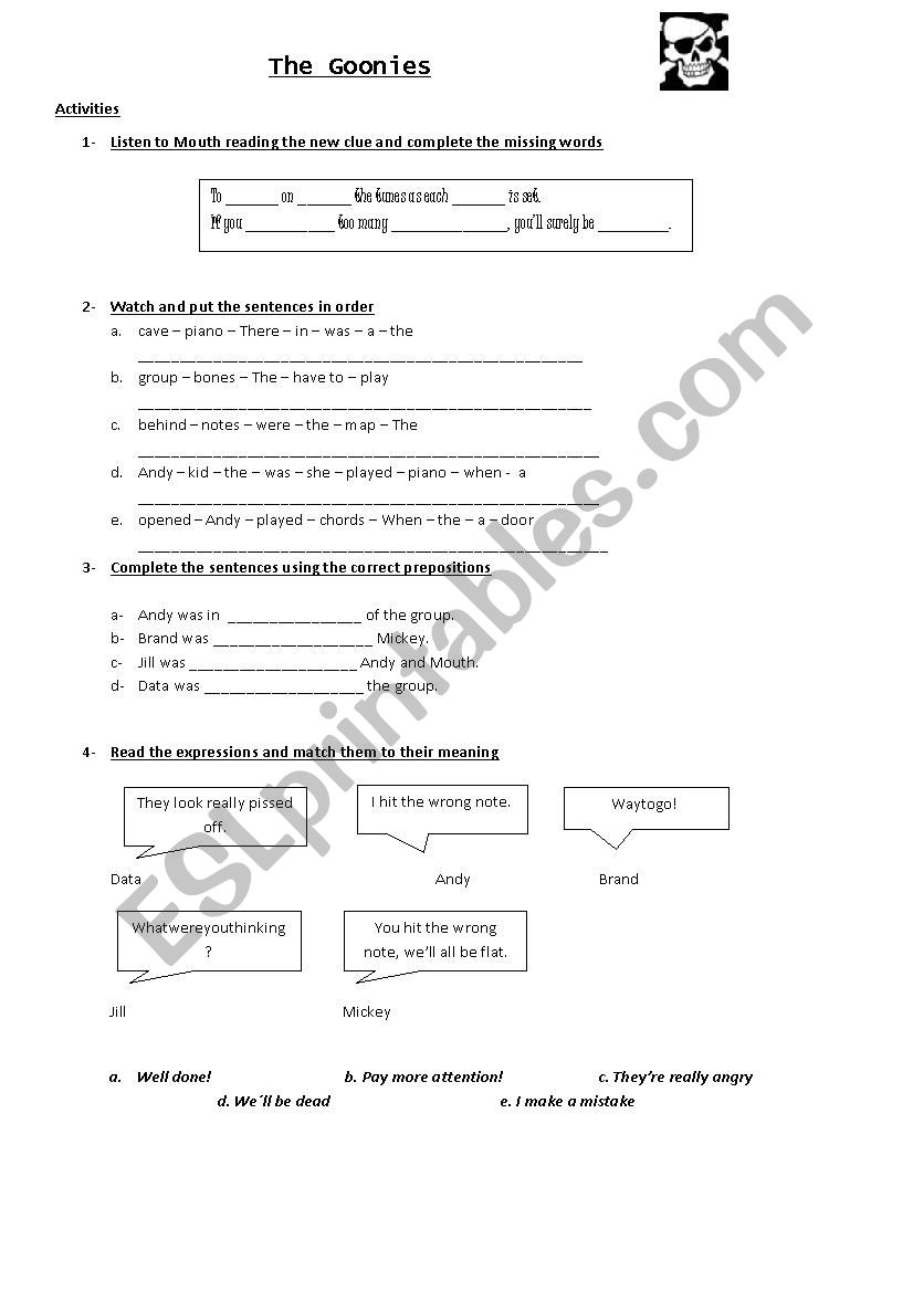 The Gooonies part 6 worksheet