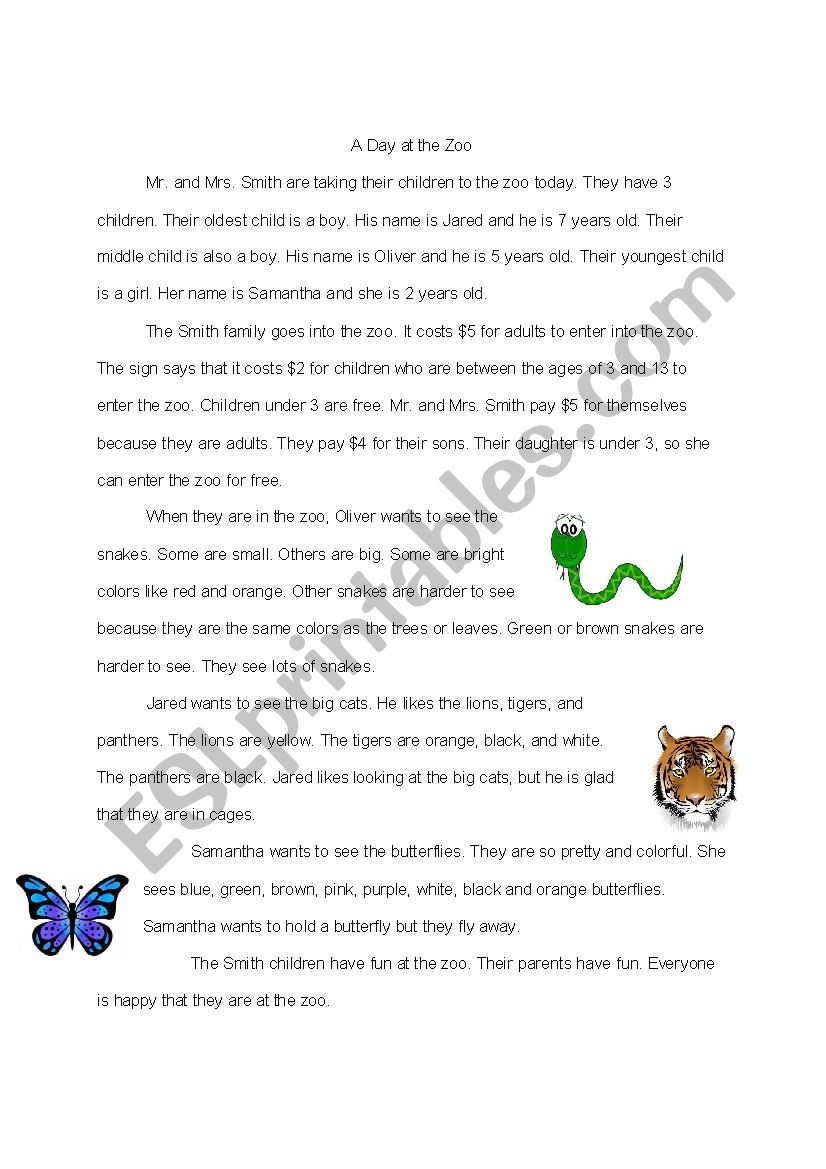 A Day at the Zoo worksheet