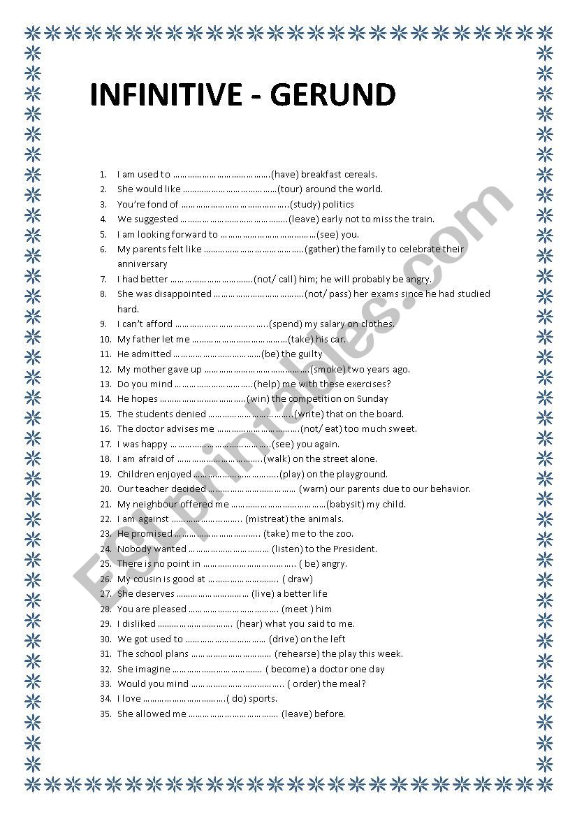 INFINITIVE - GERUND worksheet