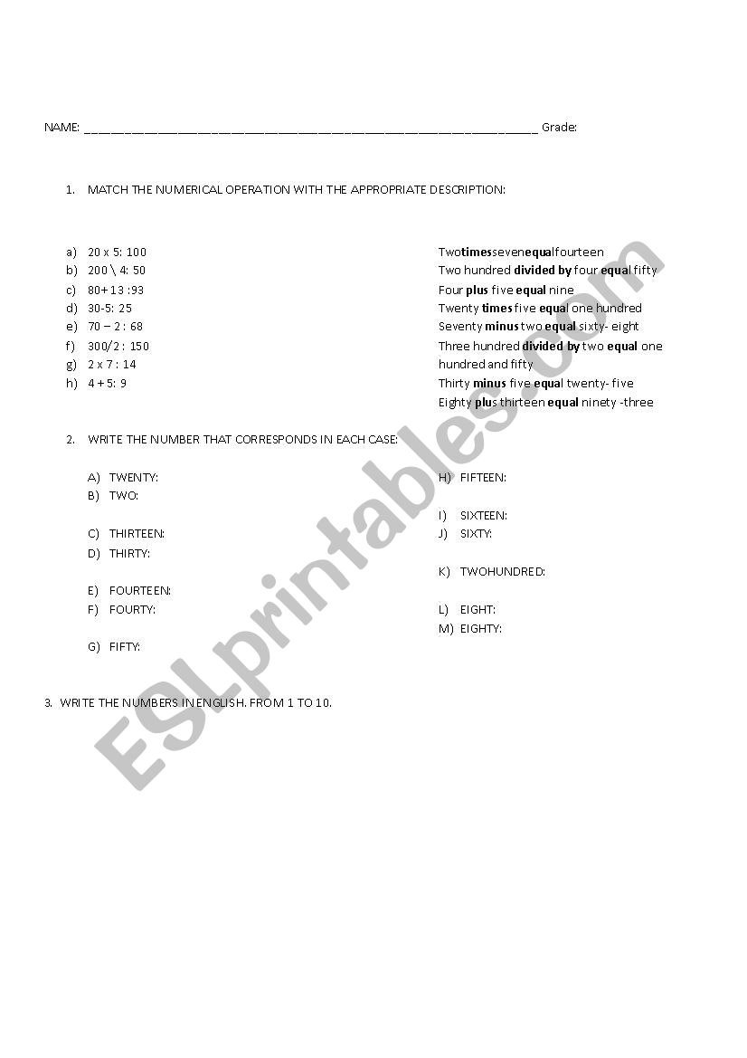 Mathematical  operations- numbers