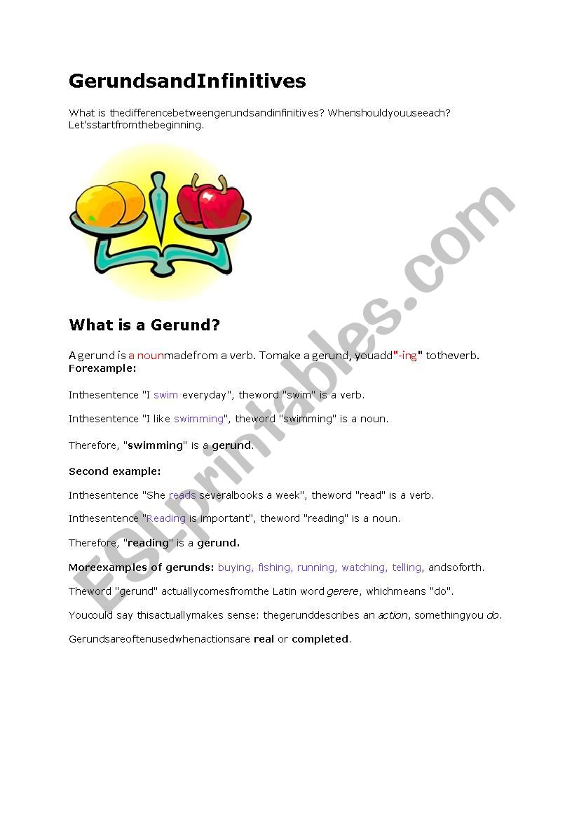 GERUNDS and INFINITIVES worksheet