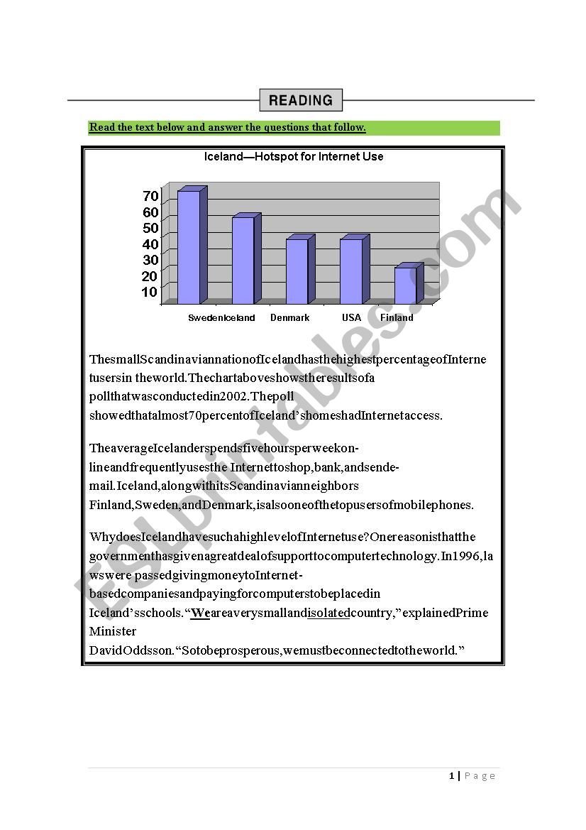 READING QUIZ worksheet